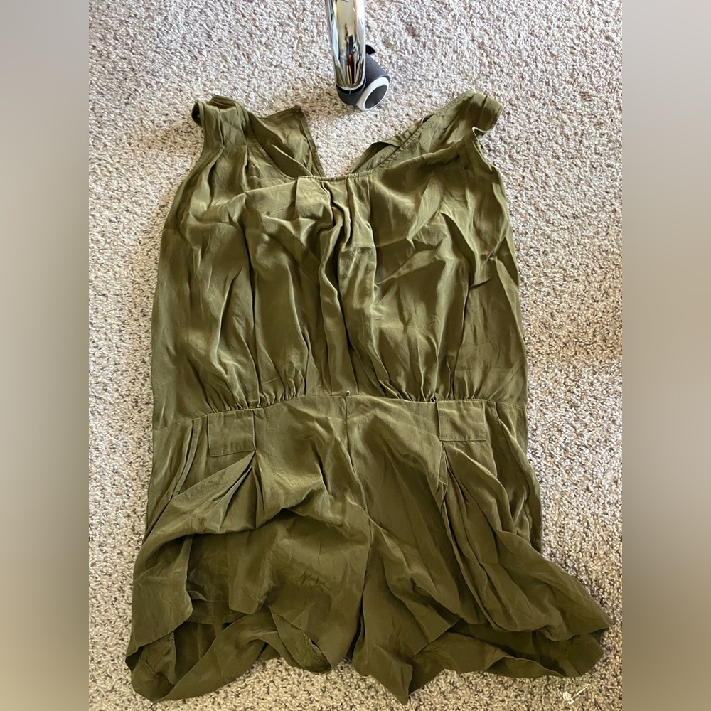Olive Green Sleeveless Silk Romper